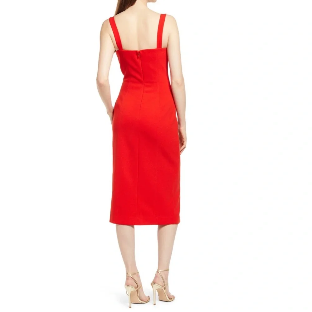 Misha Collection Red Midi Dress NWT Notch Neck Gertrude Bustier Cocktail Dress 4 - Picture 2 of 6